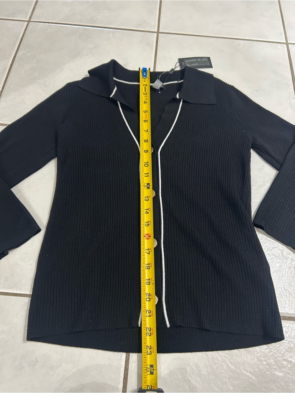 Cable & Gauge Black Ribbed Button-Front Top with White Trim - Picture 8 of 9